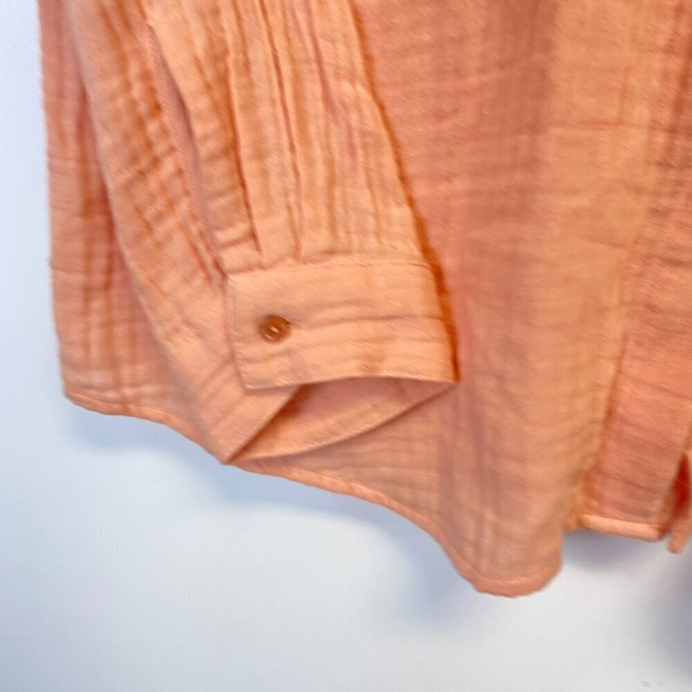 Eileen Fisher Organic Cotton Peach Gauze Button Down Top - Picture 7 of 12